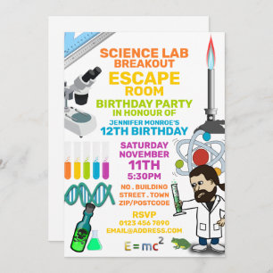 Science Lab Theme Escape Room, Birthday Party Invitation