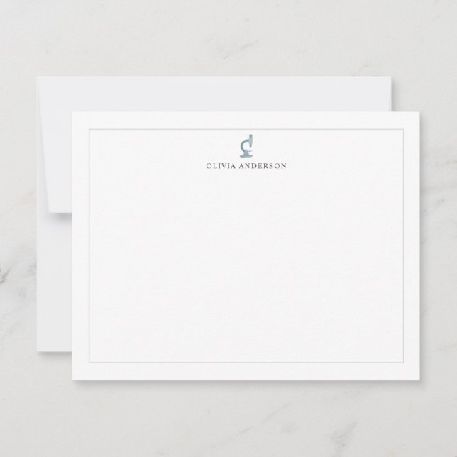 Science Microscope Gray Border Personalized Card (Front)