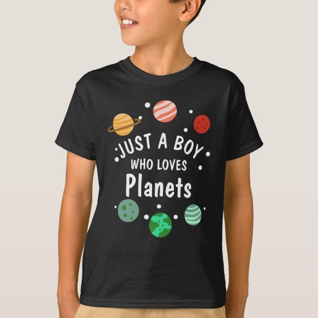 Science Nerd Outer Space Boy Who Loves Planets T-Shirt (Front)