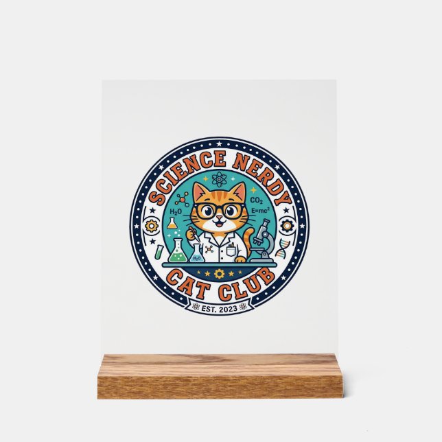 Science Nerdy Cat Cat Mum Gift Idea - Science Nerd Acrylic Sign (Front)