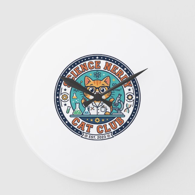 Science Nerdy Cat Cat Mum Gift Idea - Science Nerd Large Clock (Front)