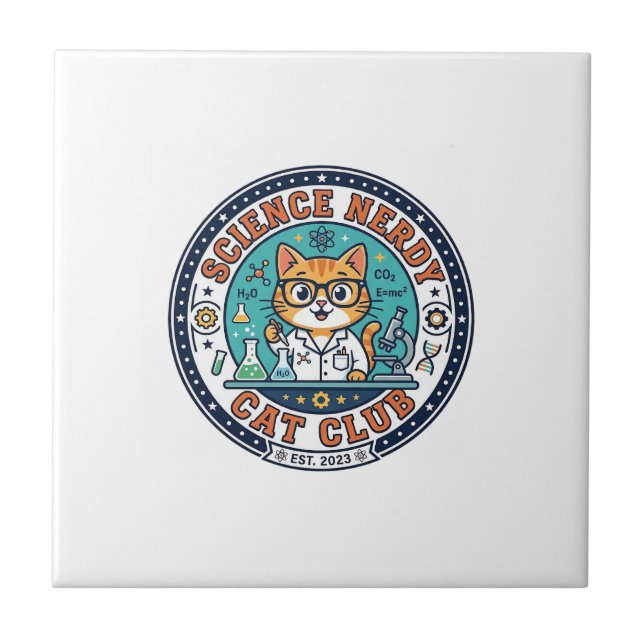 Science Nerdy Cat Cat Mum Gift Idea - Science Nerd Tile (Front)