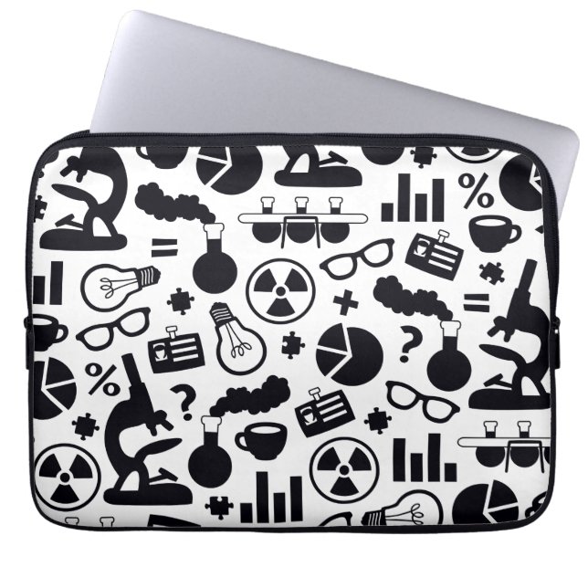 Science Pattern black on white Laptop Sleeve (Front)