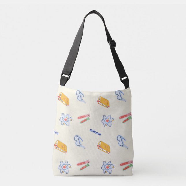 Science pattern on cream crossbody bag (Front)
