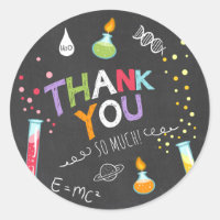 Science Sticker Thank you Birthday Favour tag Lab