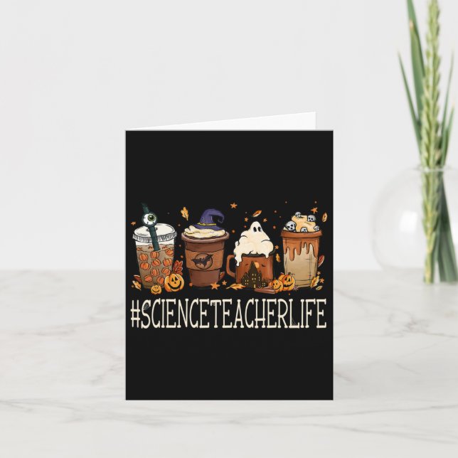 Science Teacher Horror Fall Coffee Halloween Pumpk Card (Front)