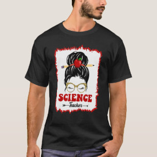 Science Teacher Messy Bun Girl Back To School Leop T-Shirt
