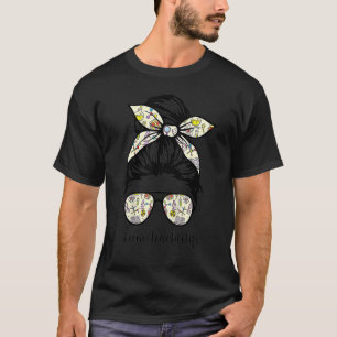 Science Teacher Messy Bun Life Hair Glasses Back T T-Shirt