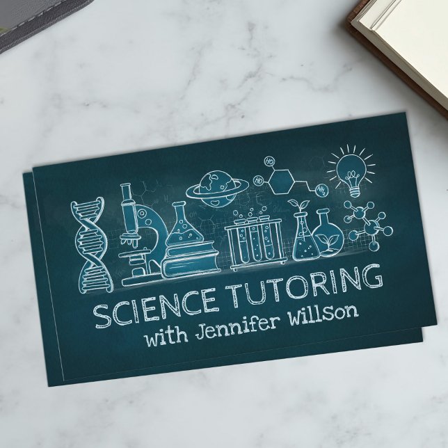 Science Tutoring - Teacher Chalk Illustration Business Card (Creator Uploaded)
