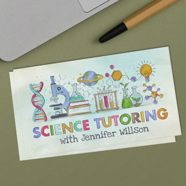 Science Tutoring - Teacher Watercolor art Business Card (Creator Uploaded)