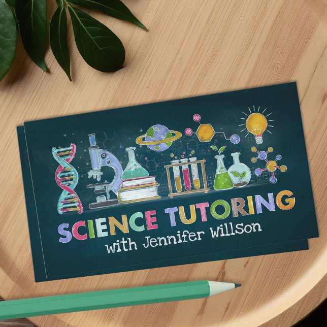 Science Tutoring - Teacher Watercolor art Business Card (Creator Uploaded)