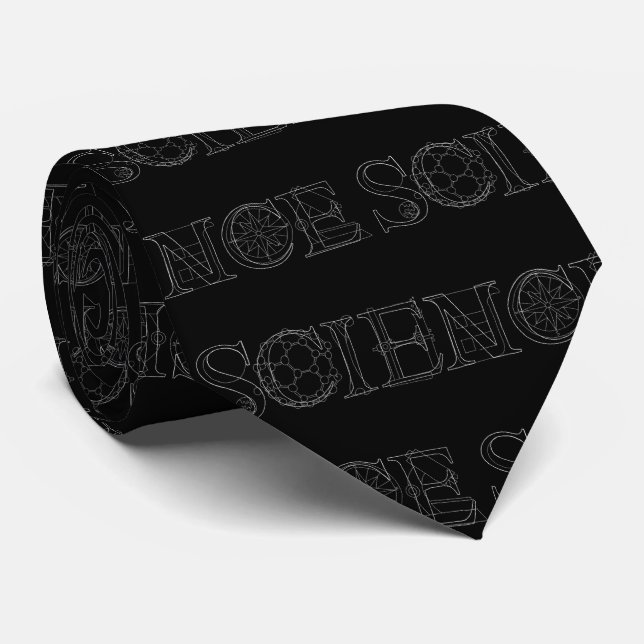Science typography pattern white on black  tie (Rolled)