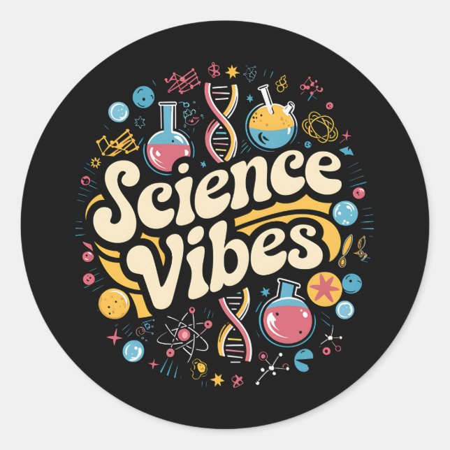 Science Vibes Groovy First Day of Back To School  Classic Round Sticker (Front)