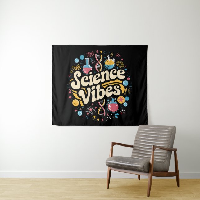 Science Vibes Groovy First Day of Back To School  Tapestry (In Situ (Horizontal))