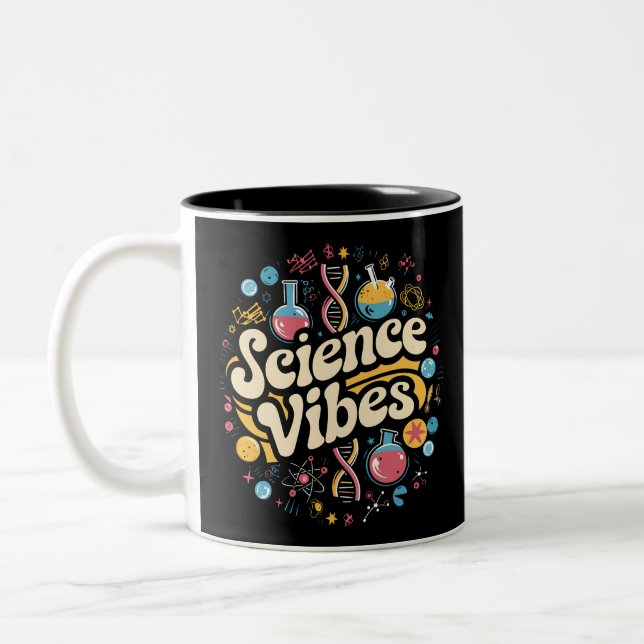 Science Vibes Groovy First Day of Back To School  Two-Tone Coffee Mug (Left)