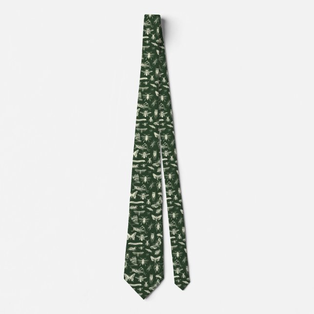 Scientific Antique Bugs Insects Cream and Green Tie (Front)