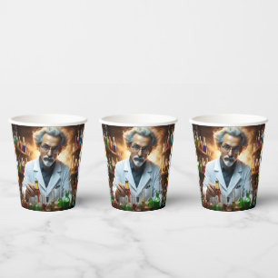 Scientist In A Laboratory Mixing Potions, Paper Cups