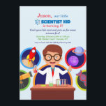 Scientist Kid Birthday Party Invitation<br><div class="desc">The perfect invitation for a boy who loves science and experiments. The card features a boy in a lab coat conducting an experiment who is surrounded by science related objects. (Designed by Freepik). The card is easy to customise with your wording, font, font colour and choice of six paper types.Not...</div>