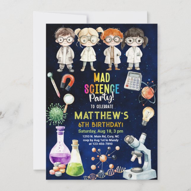 Scientist, Mad Science birthday invite. Invitation (Front)