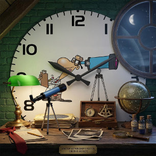 Scientist with Telescope Astronomy Science Humour  Large Clock