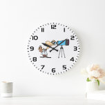 Scientist with Telescope Astronomy Science Humour  Large Clock<br><div class="desc">Enhance your space with a touch of cosmic curiosity with our stunning clock featuring a graphic of an astronomer gazing through a telescope. Perfect for both stargazers and dreamers, this design captures the wonder and excitement of exploring the cosmos. Embrace the beauty of the night sky and let your walls...</div>