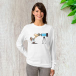 Scientist with Telescope Astronomy Science Humour  T-Shirt<br><div class="desc">Discover the cosmos in style with our Women's Long-Sleeve T-Shirt featuring a captivating graphic of an astronomer peering through a telescope. Perfect for stargazers, science enthusiasts, or anyone who dreams of exploring the universe, this shirt combines comfort with cosmic curiosity. Crafted from soft, breatheable fabric, this long-sleeve tee ensures a...</div>