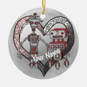 Scifi robot love  ceramic tree decoration