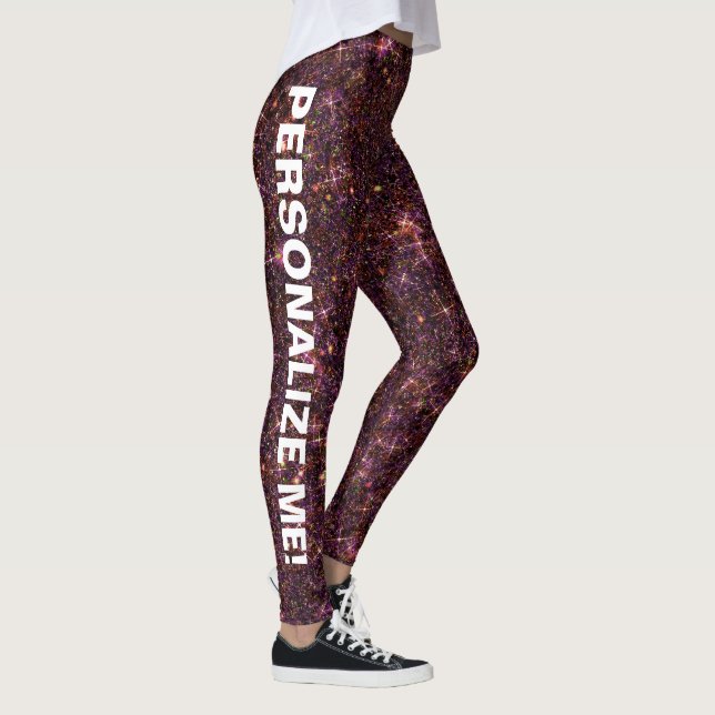 Scintillating Scion Red Purple Glitter CUSTOM TEXT Leggings (Right)