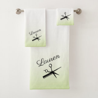 Scissor and Comb Green Bath Towel Set