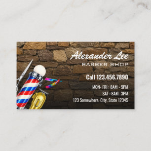 Scissor Barber Pole Stone Barber Shop Business Card