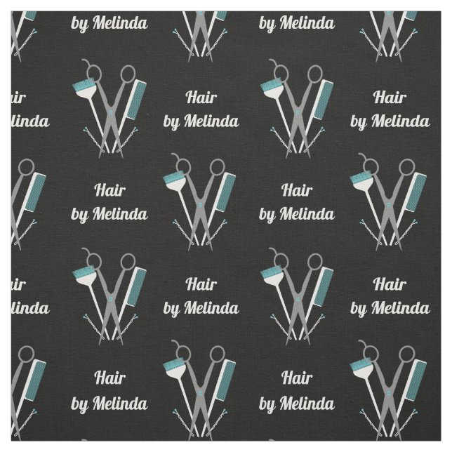 Scissor & Comb White Teal Hair Stylist Add Name Fabric (Swatch)