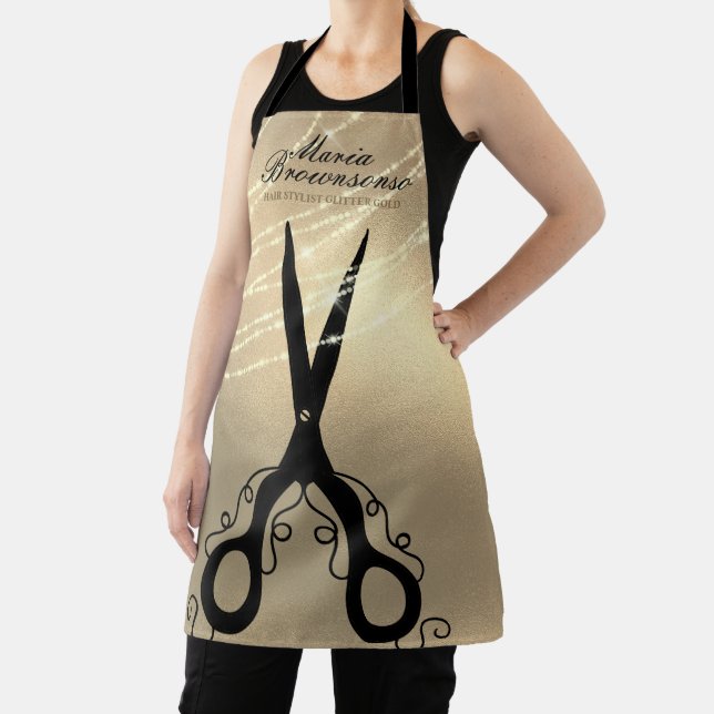 Scissor cutting hair stylist Glitter gold barber Apron (Insitu)