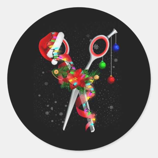 Scissor Hairstylist Santa Christmas Hair Stylist H Classic Round Sticker (Front)