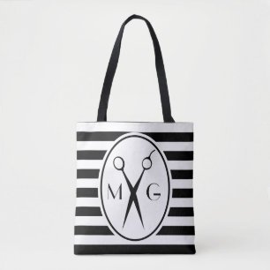 Scissor Monogram Initials Hair Stylist Barber Shop Tote Bag