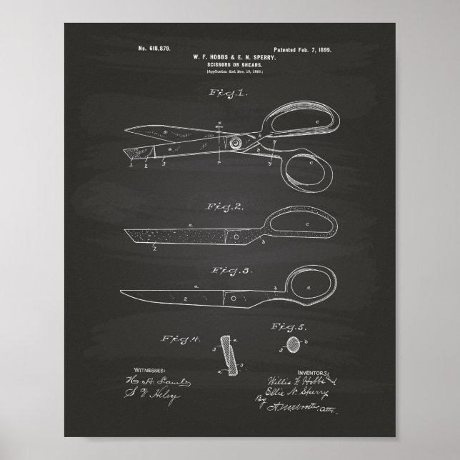 Scissors 1899 Patent Art Chalkboard Poster (Front)