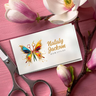 Scissors and Butterfly Black Ink Business Card