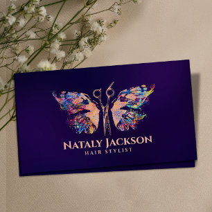 Scissors and Butterfly Rose Gold and Colour Business Card