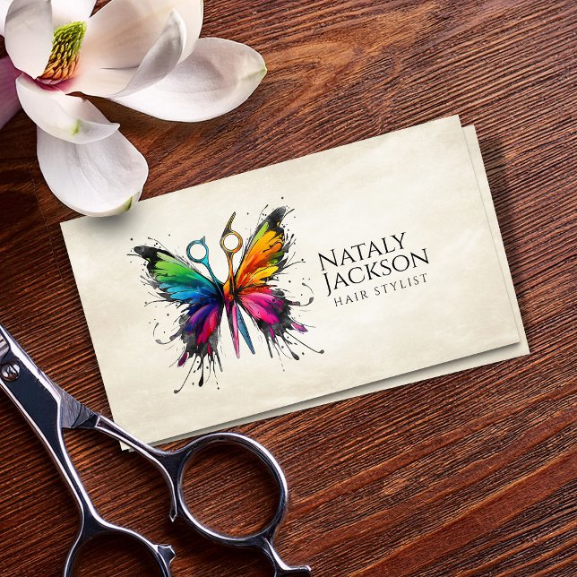 Scissors and Butterfly Watercolor  Business Card (Creator Uploaded)