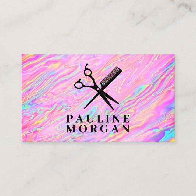 Scissors and Comb | Holographic Iridescent  Business Card (Front)