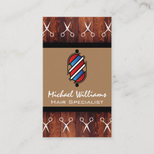Scissors   Barber Pole   Wood Business Card