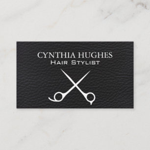 Scissors   Black Leather Business Card