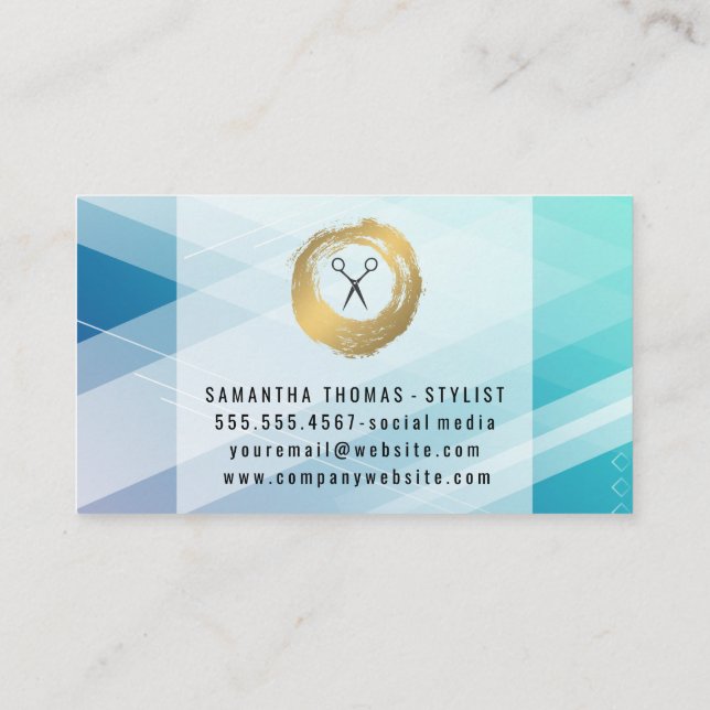 Scissors | Blue Abstract Background Business Card (Back)