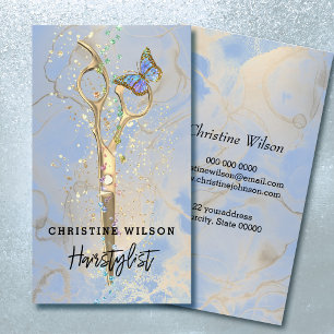 scissors blue butterfly ink splashes business card