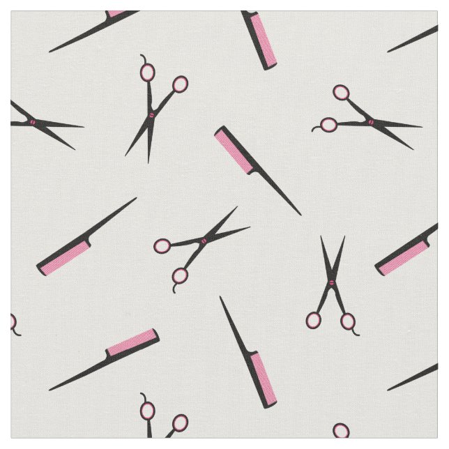 Scissors & Combs - Hot Pink Black White Fabric (Close Up)
