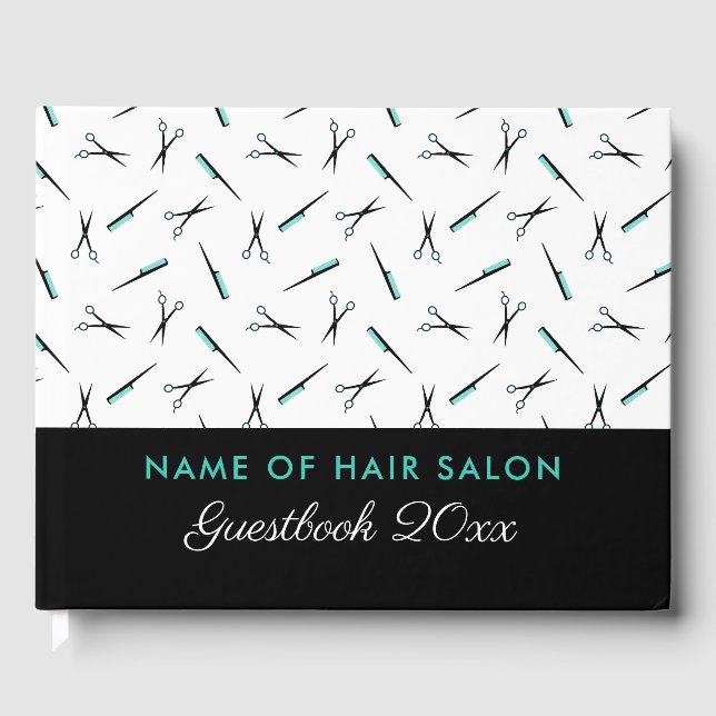 Scissors & Combs Pattern Hair Salon Guest Book (Front)