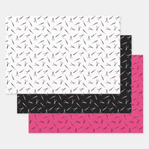 Scissors & Combs Pink Hair Stylist Patterns Wrapping Paper Sheet