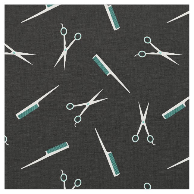 Scissors & Combs - Teal Black White Fabric (Close Up)
