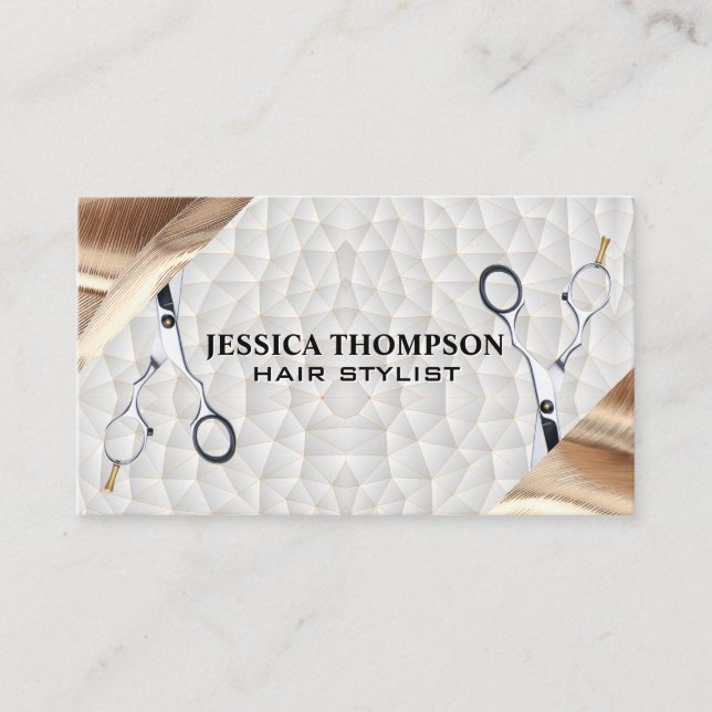 Scissors | Gold Foil Ribbon | Geometric Pattern Business Card (Front)