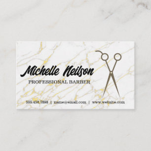Scissors   Gold White Marble Background Business Card