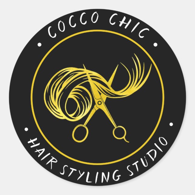 Scissors Hair Logo Name Thank You Gold Framed Classic Round Sticker (Front)